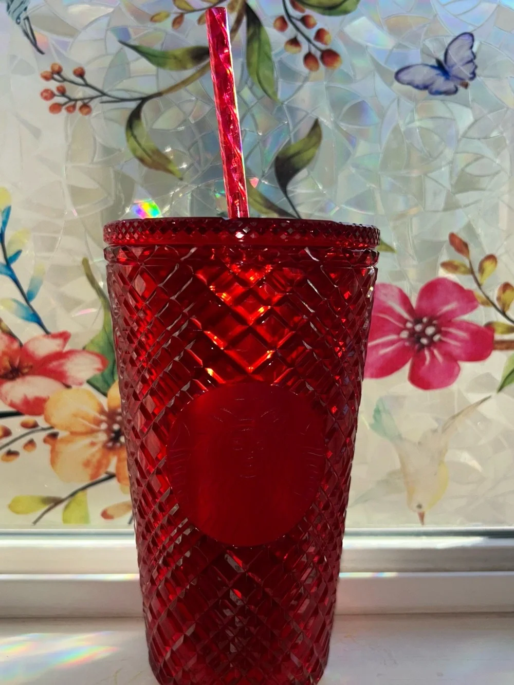 Starbucks Red Textured Diamond Tumbler with Straw